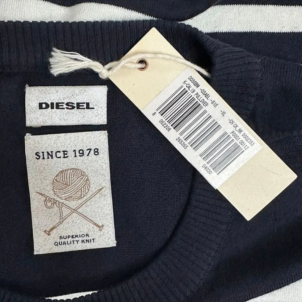 Diesel K-Calib Striped Crewneck Sweater Navy Red White Nautical Preppy Unisex XL
